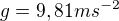 $g=9,81 ms^{-2}$