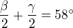 $\frac{\beta }{2}+\frac{\gamma }{2}=58^\circ $