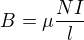 $B=\mu\frac{NI}l$