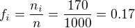 $f_{i}=\frac{n_{i}}{n}=\frac{170}{1000}=0.17$