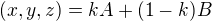 $(x,y,z)=kA+(1-k)B$