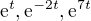 $\mathrm{e}^{t}, \mathrm{e}^{-2t}, \mathrm{e}^{7t}$