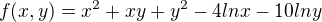 $f(x,y)=x^2+xy+y^2-4lnx-10lny$