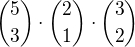${5\choose 3}\cdot{2\choose1}\cdot{3\choose 2}$