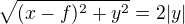 $\sqrt{(x-f)^2+y^2}=2|y|$