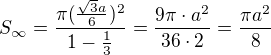 $S_\infty=\frac{\pi (\frac{\sqrt{3}a}{6})^2}{1-\frac13}=\frac{9\pi \cdot{a^2}}{36\cdot 2}=\frac{\pi a^2}{8}$