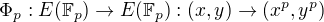$\Phi_p: E(\mathbb{F}_p) \rightarrow E(\mathbb{F}_p) : (x,y)\rightarrow (x^p,y^p) $