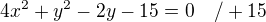 $4x^2+y^2-2y-15=0\quad /+15$