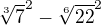 $\sqrt[3]{7}^{2}-\sqrt[6]{22}^{2}$