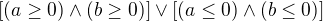 $[(a\ge 0)\wedge (b\ge 0)]\vee [(a\le 0)\wedge (b\le 0)]$