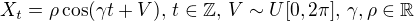 $X_t = \rho \cos(\gamma t + V), \, t \in \mathbb{Z}, \, V \sim U[0, 2\pi], \, \gamma, \rho \in \mathbb{R}$