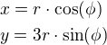 $x=r\cdot\cos(\phi)\nly=3r\cdot\sin(\phi)$