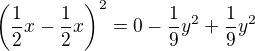 $\left ( \frac 12 x - \frac 12 x\right )^2=0-\frac 19 y^2 + \frac 19 y^2$