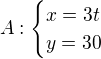 $A:\begin{cases}x=3t\\ y=30\end{cases} $
