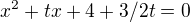 $x^{2}+tx+4+3/2t=0$