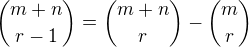 kopírovat do textarea ${m+n \choose r-1}={m+n \choose r}-{m \choose r}$