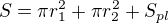 $S=\pi r_1^2+\pi r_2^2+S_{pl}$