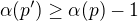 $\alpha(p')\ge\alpha(p)-1$
