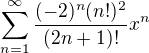 kopírovat do textarea $\sum_{n=1}^{\infty} \frac{(-2)^n (n!)^2}{(2n + 1)!} x^n$