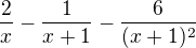 $\frac{2}{x}-\frac{1}{x+1}-\frac{6}{(x+1)^{2}}$