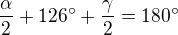 kopírovat do textarea $\frac{\alpha}{2} +126^\circ +\frac{\gamma }{2}=180^\circ $