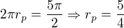$2\pi r_p=\frac{5\pi}{2}\Rightarrow r_p=\frac 54$