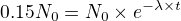 $0.15N_0=N_0\times e^{-\lambda \times t}$