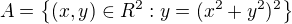 $ A = \{(x,y) \in R^2 : y = ( x^2+y^2)^2 \}$