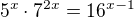 $5^x \cdot7^{2x}=16^{x-1}$