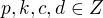 $p,k,c,d \in Z$