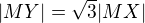 $|MY|=\sqrt{3}|MX|$