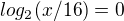 $log_2(x/16)=0$
