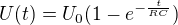 $U(t)=U_0\mathrm(1-{e}^{-\frac{t}{RC}})$