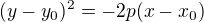 $(y-y_0)^2= -2p(x-x_0)$