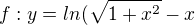 $f: y= ln(\sqrt{1+x^{2}}-x$