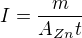 $I=\frac m{A_{Zn} t}$