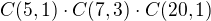$C(5,1)\cdot C(7,3)\cdot C(20,1)$