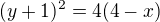 $(y+1)^{2}=4(4-x)$