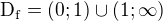 $\mathrm{D_f} = (0;1) \cup (1;\infty )$