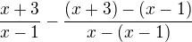 kopírovat do textarea $\frac{x+3}{x-1}- \frac{(x+3)-(x-1)}{x-(x-1)}$