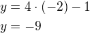 kopírovat do textarea $y=4\cdot(-2)-1\nly=-9$