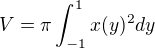 $ V =\pi \int_{-1}^{1} x(y)^2 dy$