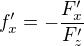 $f'_x=-\frac{F'_x}{F'_z}$