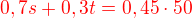 $\color{red}0,7s+0,3t = 0,45\cdot 50$