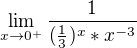 kopírovat do textarea $\lim_{x\to0^{+}}\frac{1}{(\frac{1}{3})^{x}*x^{-3}}$