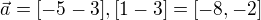 $\vec{a}=[-5-3],[1-3]=[-8,-2]$
