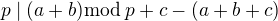 $p\mid (a+b)\mathrm{mod}\:p+ c-(a+b+c)$