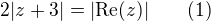 kopírovat do textarea $2|z+3|=|\mathrm{Re}(z)| \quad \quad (1)$