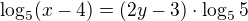 $\log_5(x-4)=(2y-3)\cdot \log_55$