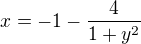 $x=-1-\frac{4}{1+y^2}$